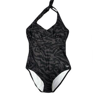 Speedo Black Patterned Halter One-Piece Swimsuit